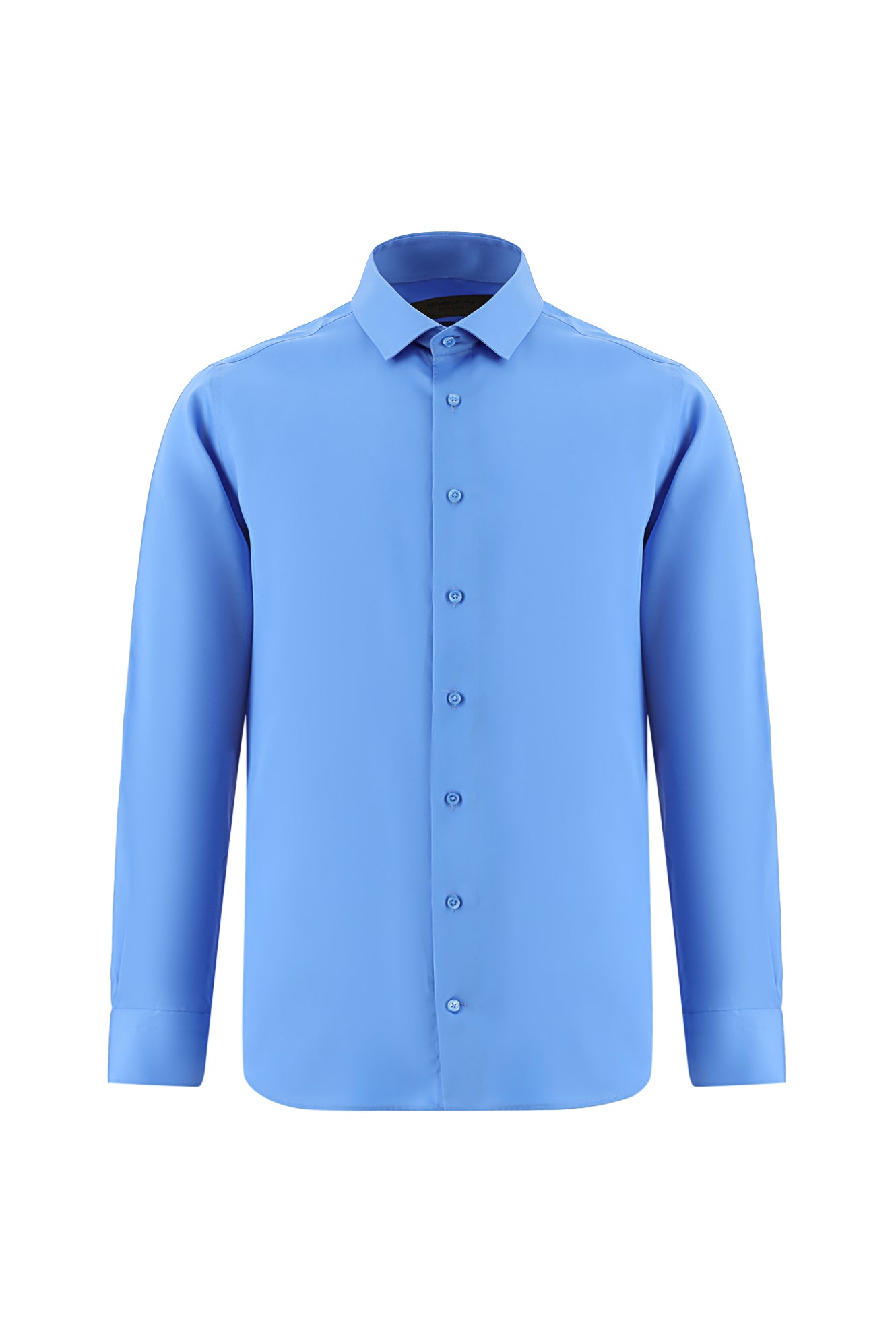 Koyu Mavi  Uzun Kol Slim Fit Dar Kesim Non Iron Klasik Saten Pamuk Gömlek