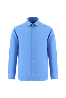 Koyu Mavi  Uzun Kol Slim Fit Dar Kesim Non Iron Klasik Saten Pamuk Gömlek
