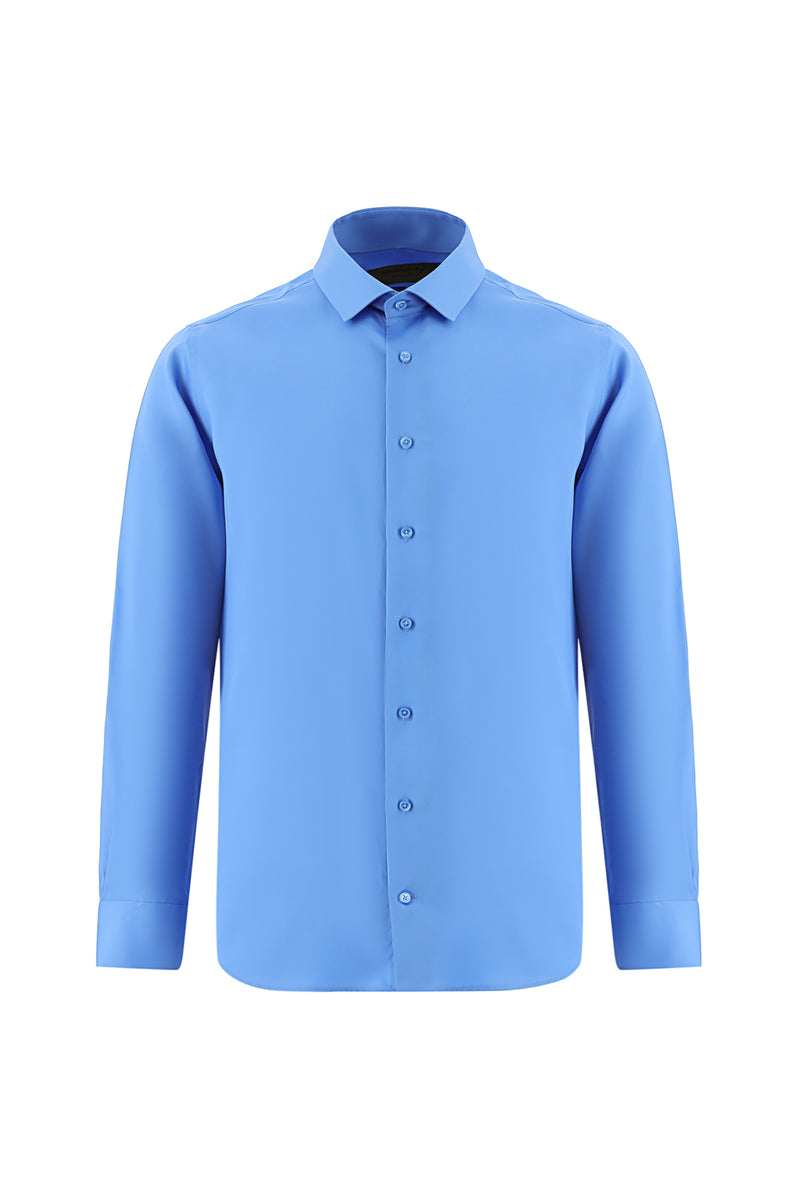 Koyu Mavi  Uzun Kol Slim Fit Dar Kesim Non Iron Klasik Saten Pamuk Gömlek