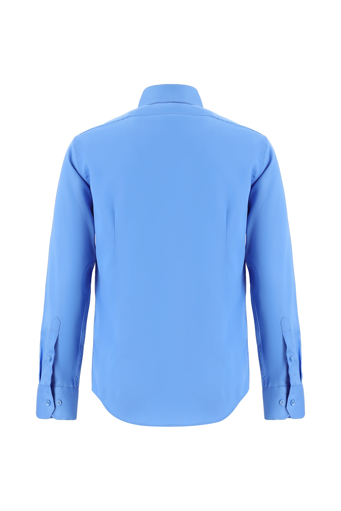 Koyu Mavi  Uzun Kol Slim Fit Dar Kesim Non Iron Klasik Saten Pamuk Gömlek