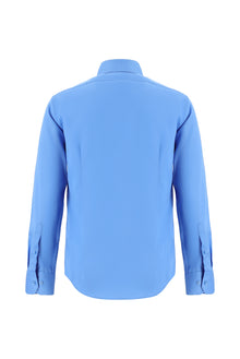 Koyu Mavi  Uzun Kol Slim Fit Dar Kesim Non Iron Klasik Saten Pamuk Gömlek