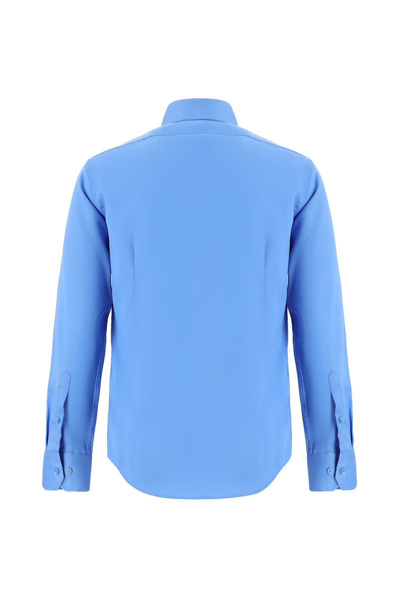 Koyu Mavi  Uzun Kol Slim Fit Dar Kesim Non Iron Klasik Saten Pamuk Gömlek
