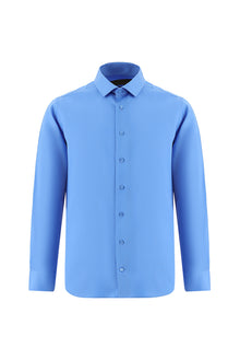 Koyu Mavi  Uzun Kol Slim Fit Dar Kesim Non Iron Klasik Saten Pamuk Gömlek-Abdullah Ki??l?