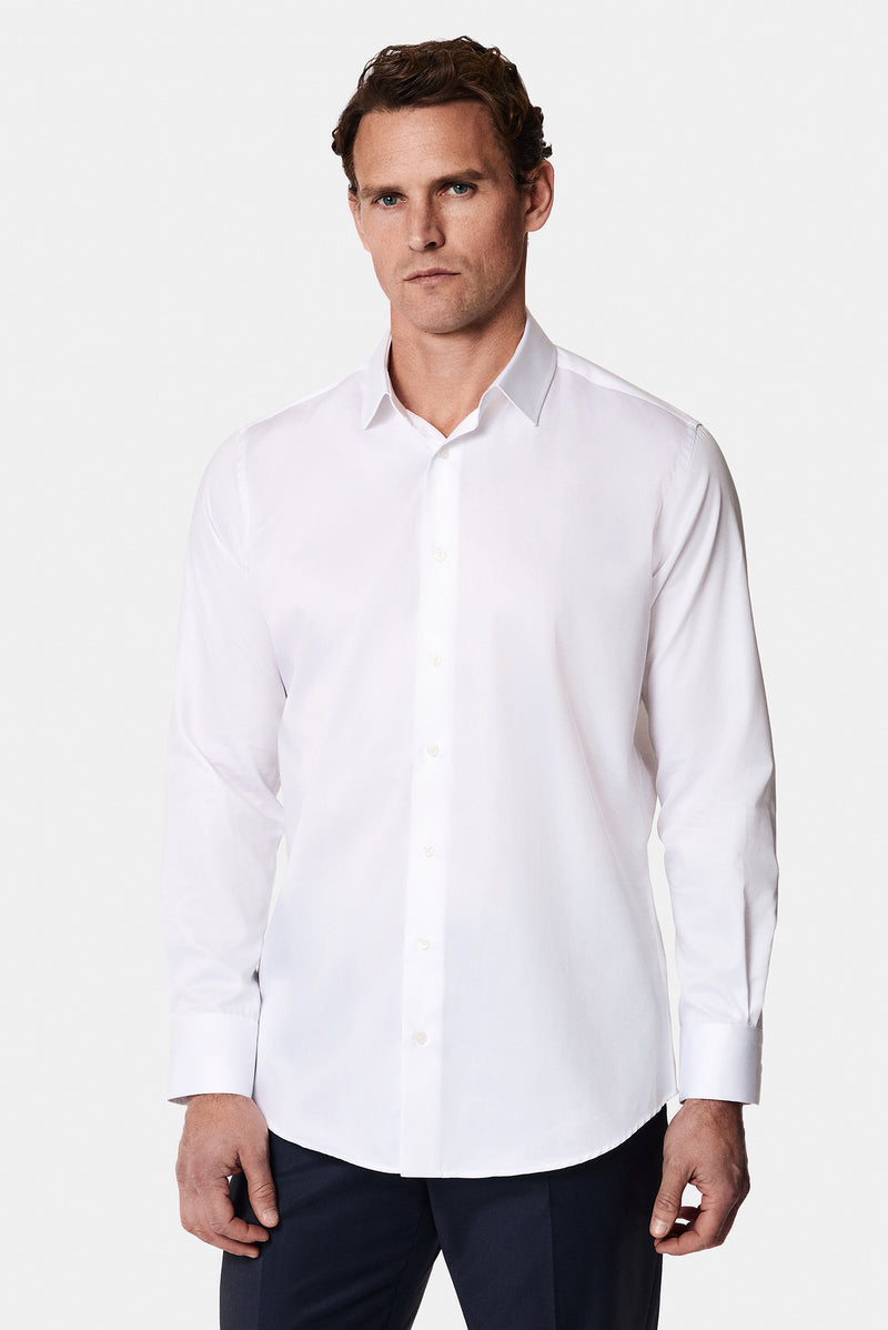 Beyaz Uzun Kol Slim Fit Dar Kesim Non Iron Klasik Saten Pamuk Gömlek