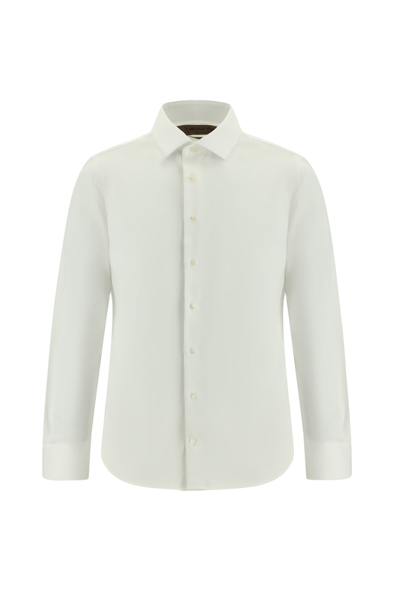 Beyaz Uzun Kol Slim Fit Dar Kesim Non Iron Klasik Saten Pamuk Gömlek