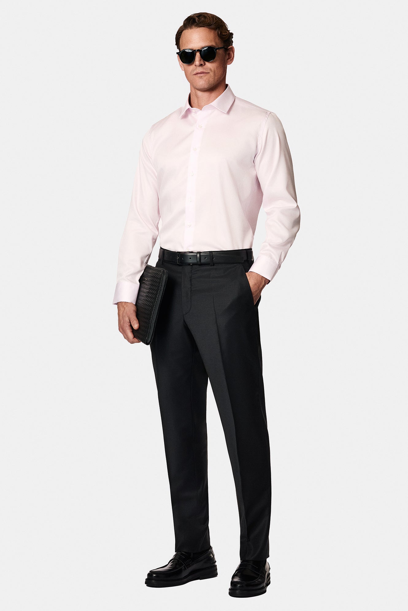 Toz Pembe Uzun Kol Slim Fit Dar Kesim Non Iron Klasik Saten Pamuk Gömlek