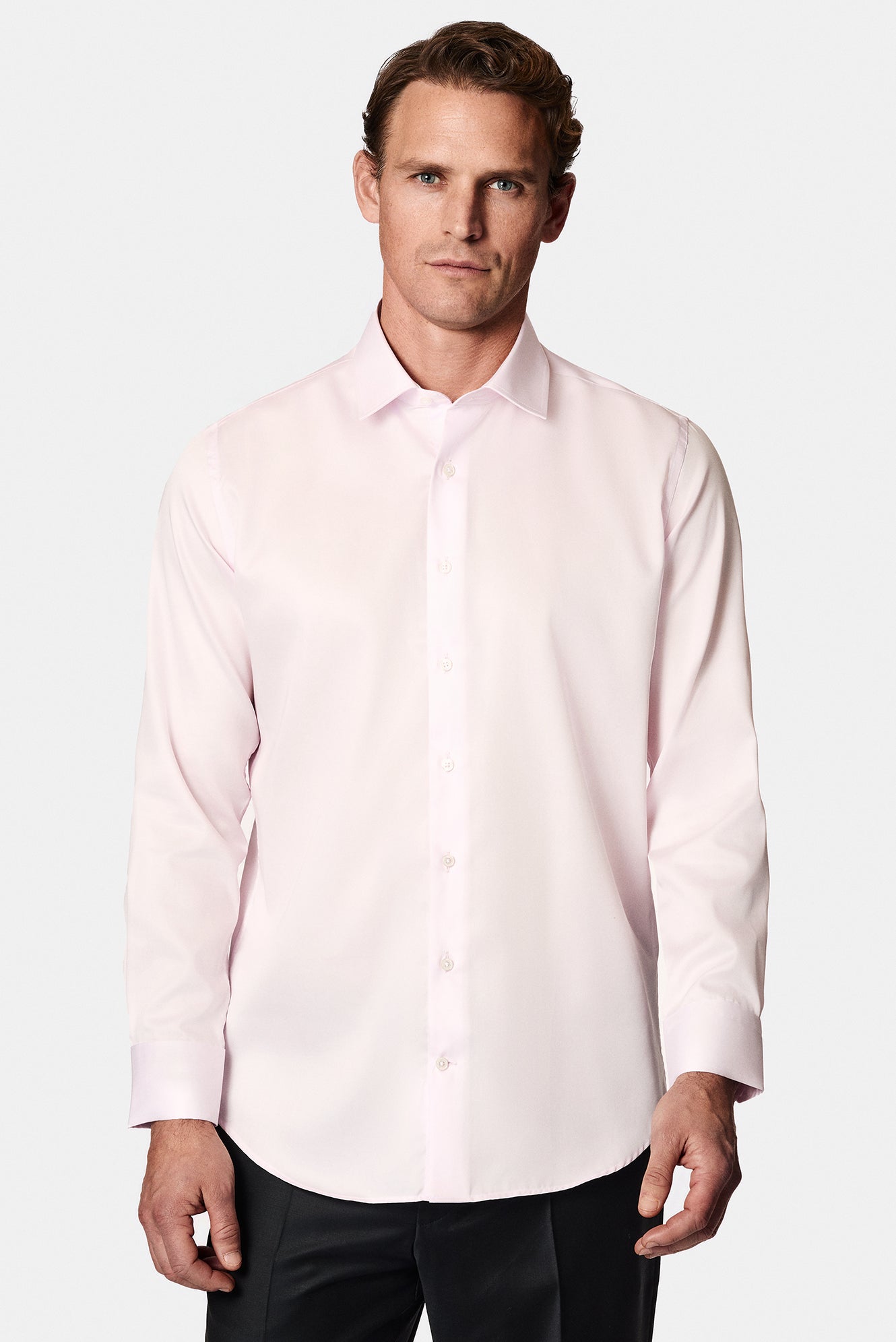 Toz Pembe Uzun Kol Slim Fit Dar Kesim Non Iron Klasik Saten Pamuk Gömlek