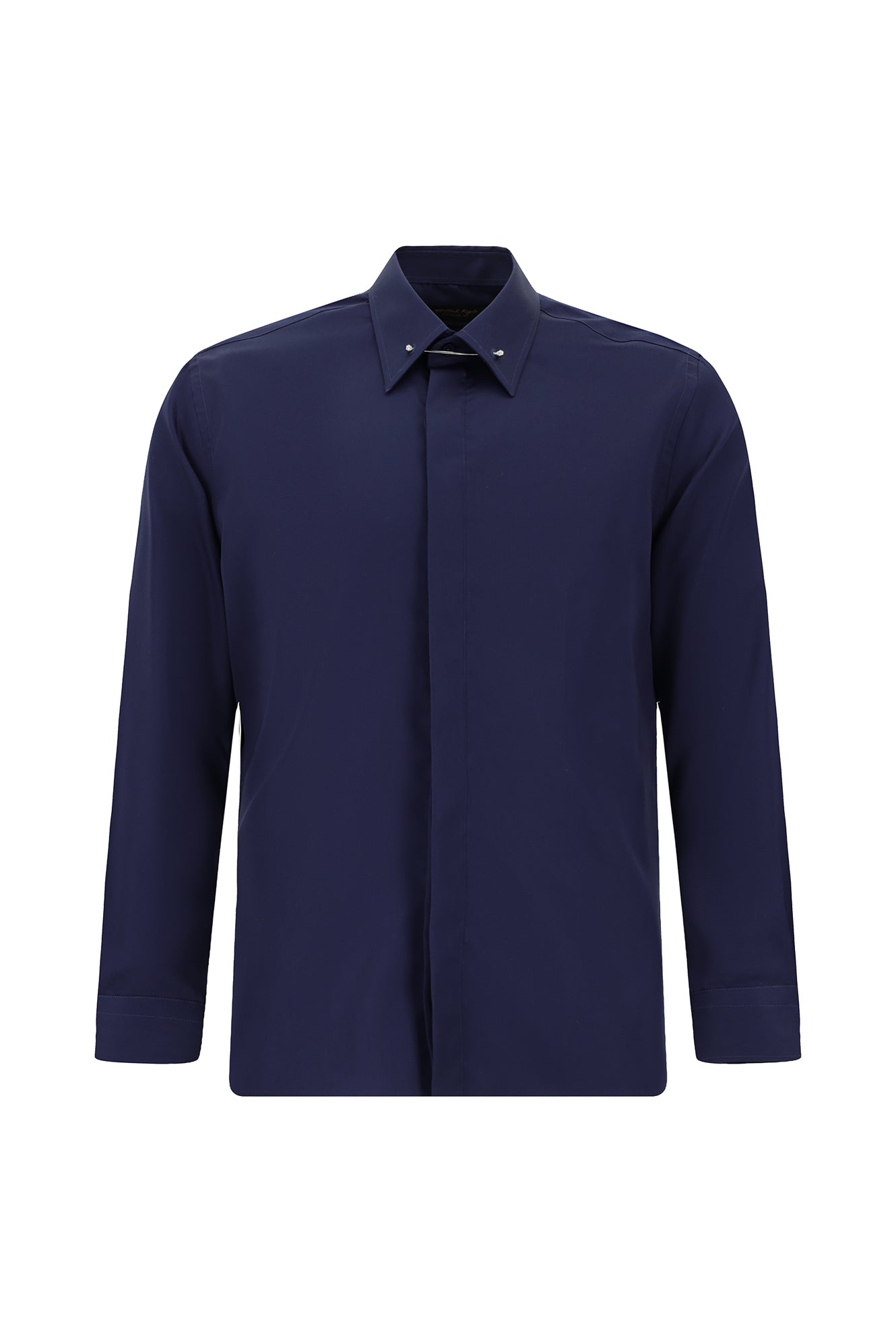 Orta Lacivert Uzun Kol Slim Fit Dar Kesim Klasik Non Iron Saten Pamuk Gömlek-Abdullah Ki??l?