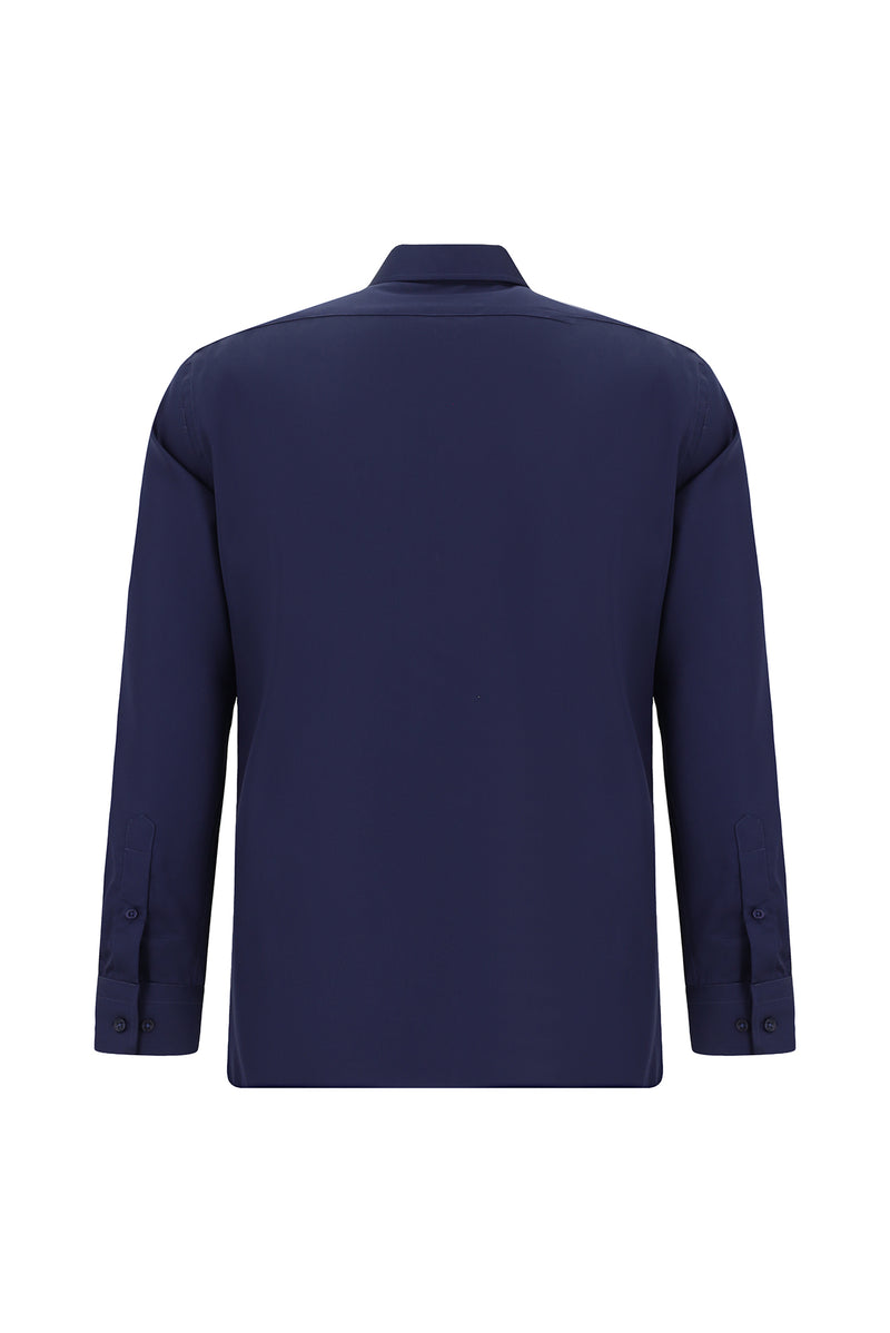 Orta Lacivert Uzun Kol Slim Fit Dar Kesim Klasik Non Iron Saten Pamuk Gömlek