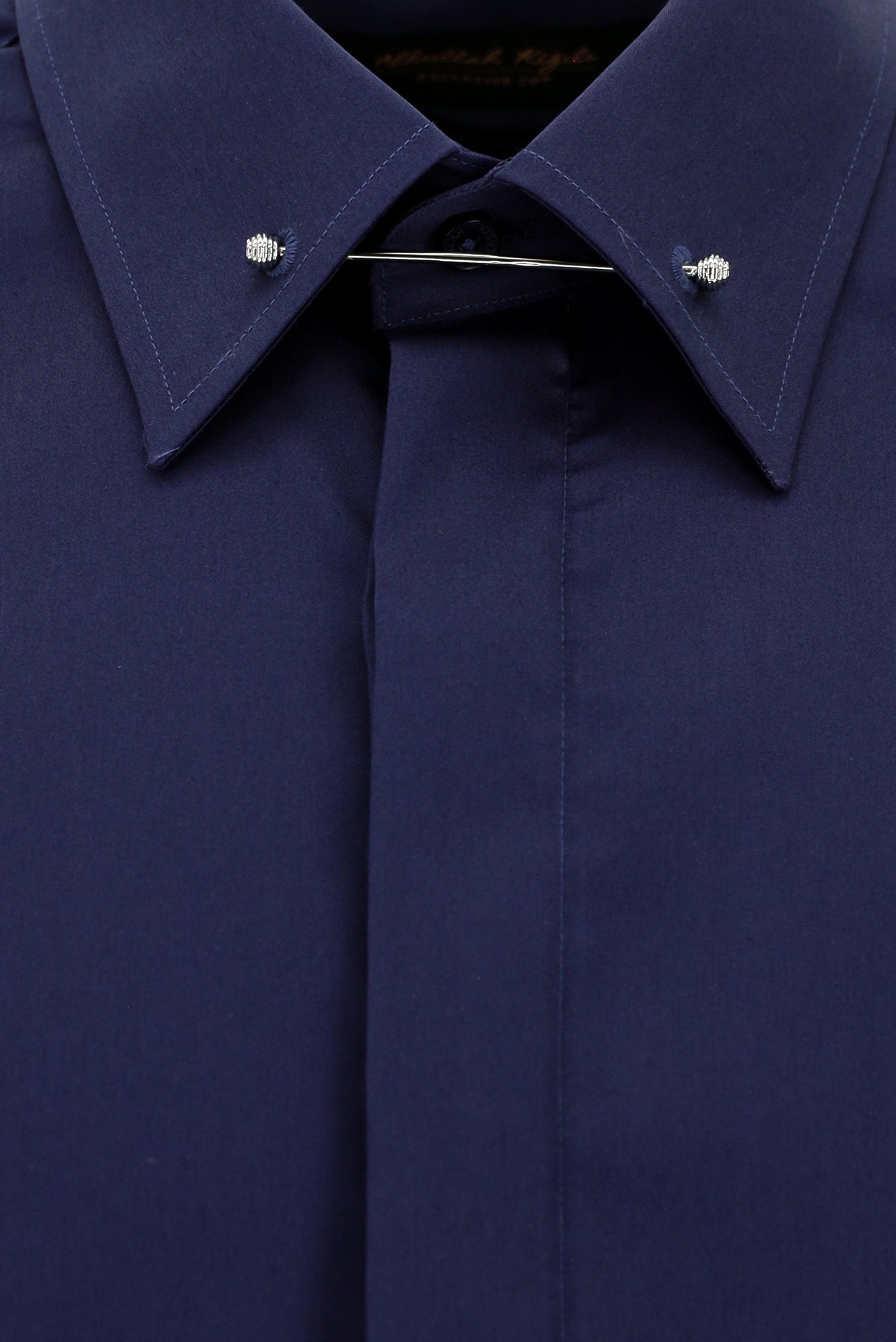 Orta Lacivert Uzun Kol Slim Fit Dar Kesim Klasik Non Iron Saten Pamuk Gömlek-Abdullah Ki??l?