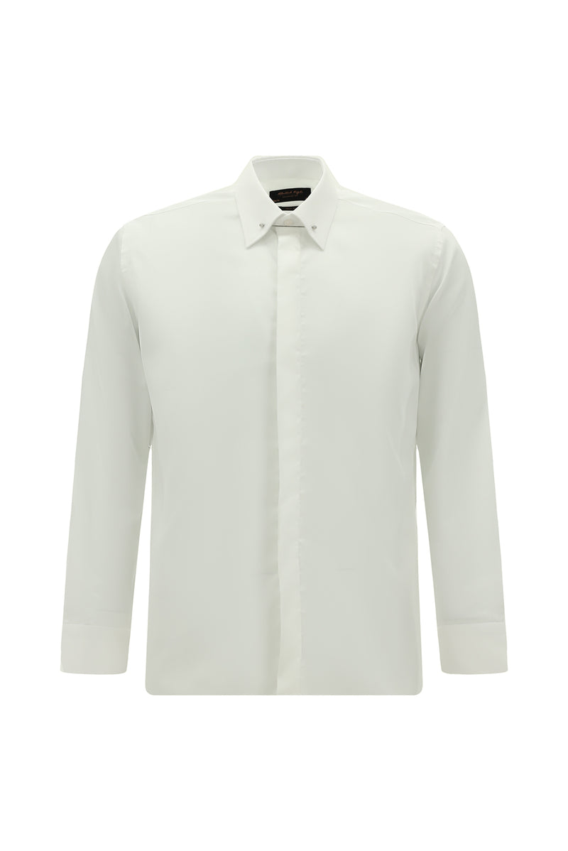Beyaz Uzun Kol Slim Fit Dar Kesim Klasik Non Iron Saten Pamuk Gömlek