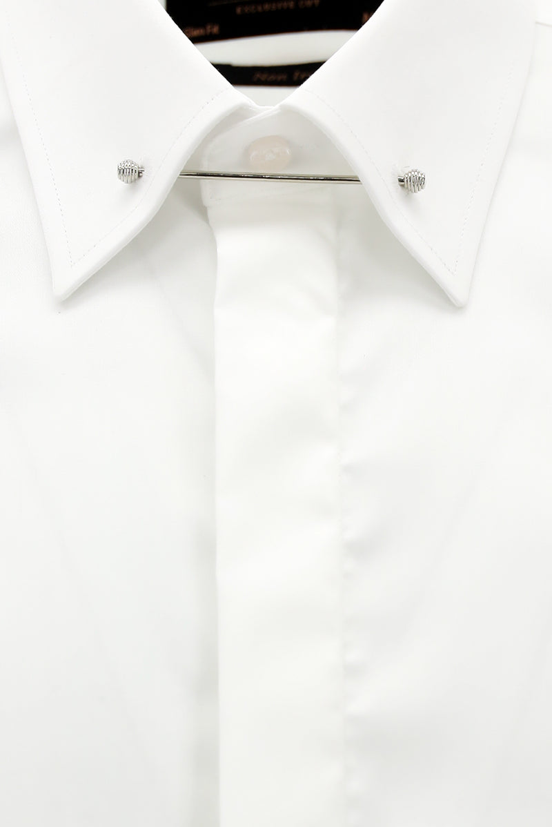 Beyaz Uzun Kol Slim Fit Dar Kesim Klasik Non Iron Saten Pamuk Gömlek