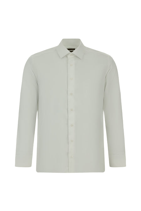 Beyaz Uzun Kol Slim Fit Dar Kesim Pamuk Klasik Non Iron Gömlek