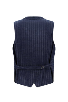Orta Lacivert Slim Fit Dar Kesim Yünlü Çizgili Kruvaze Klasik Yelek-Abdullah Ki??l?