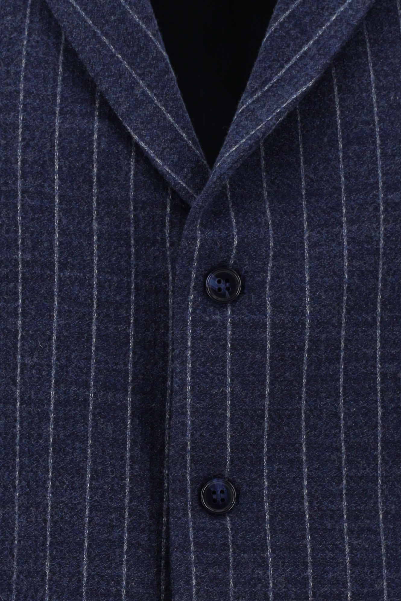 Orta Lacivert Slim Fit Dar Kesim Yünlü Çizgili Kruvaze Klasik Yelek