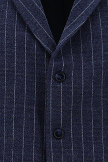 Orta Lacivert Slim Fit Dar Kesim Yünlü Çizgili Kruvaze Klasik Yelek