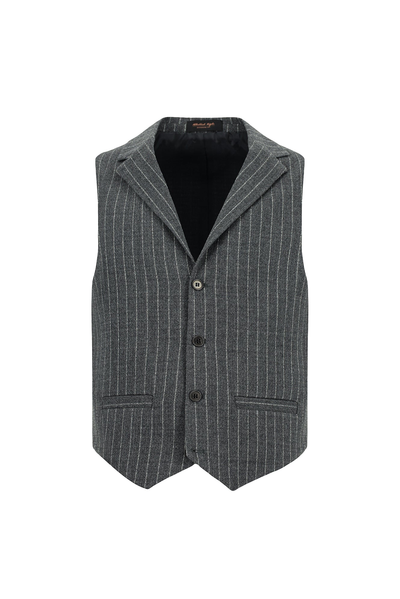 Koyu Antrasit Slim Fit Dar Kesim Yünlü Çizgili Kruvaze Klasik Yelek