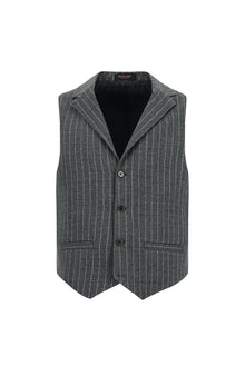 Koyu Antrasit Slim Fit Dar Kesim Yünlü Çizgili Kruvaze Klasik Yelek