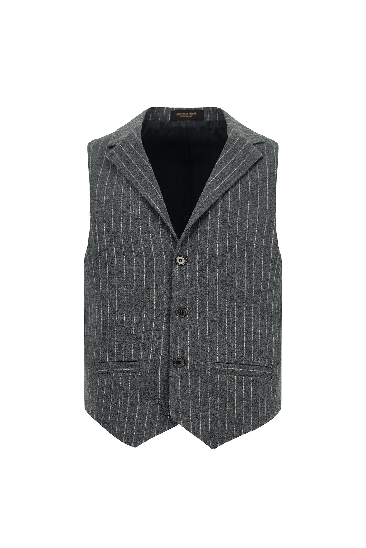 Koyu Antrasit Slim Fit Dar Kesim Yünlü Çizgili Kruvaze Klasik Yelek