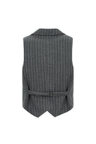 Koyu Antrasit Slim Fit Dar Kesim Yünlü Çizgili Kruvaze Klasik Yelek