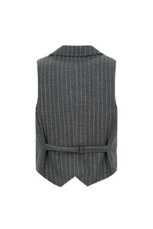 Koyu Antrasit Slim Fit Dar Kesim Yünlü Çizgili Kruvaze Klasik Yelek