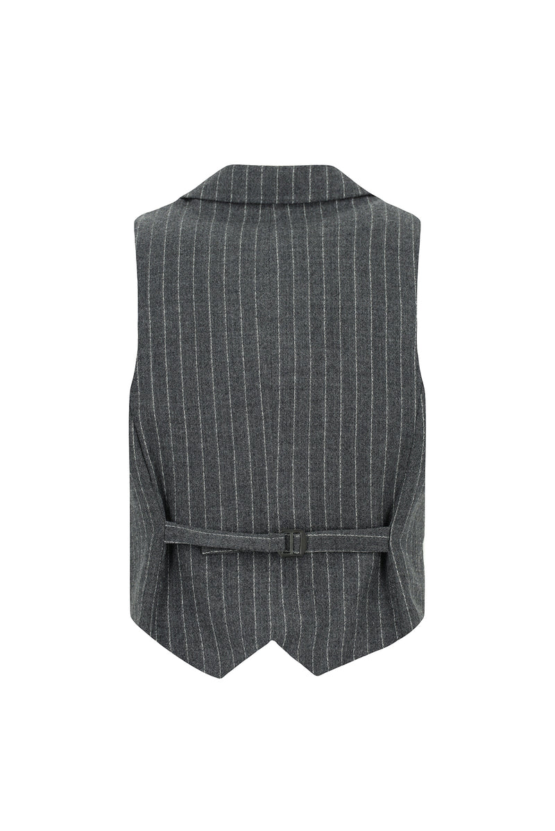 Koyu Antrasit Slim Fit Dar Kesim Yünlü Çizgili Kruvaze Klasik Yelek