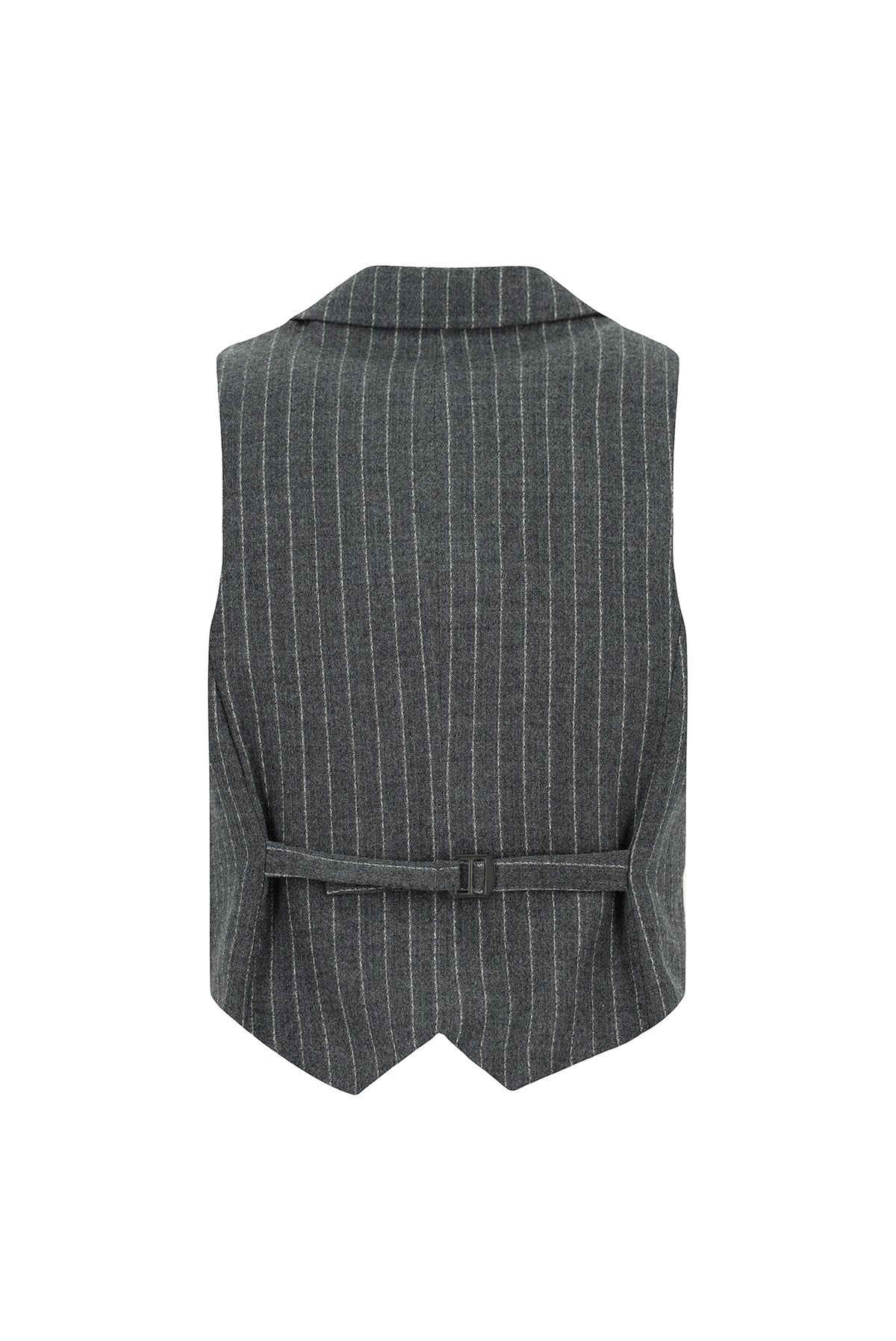 Koyu Antrasit Slim Fit Dar Kesim Yünlü Çizgili Kruvaze Klasik Yelek