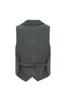 Koyu Antrasit Slim Fit Dar Kesim Yünlü Çizgili Kruvaze Klasik Yelek