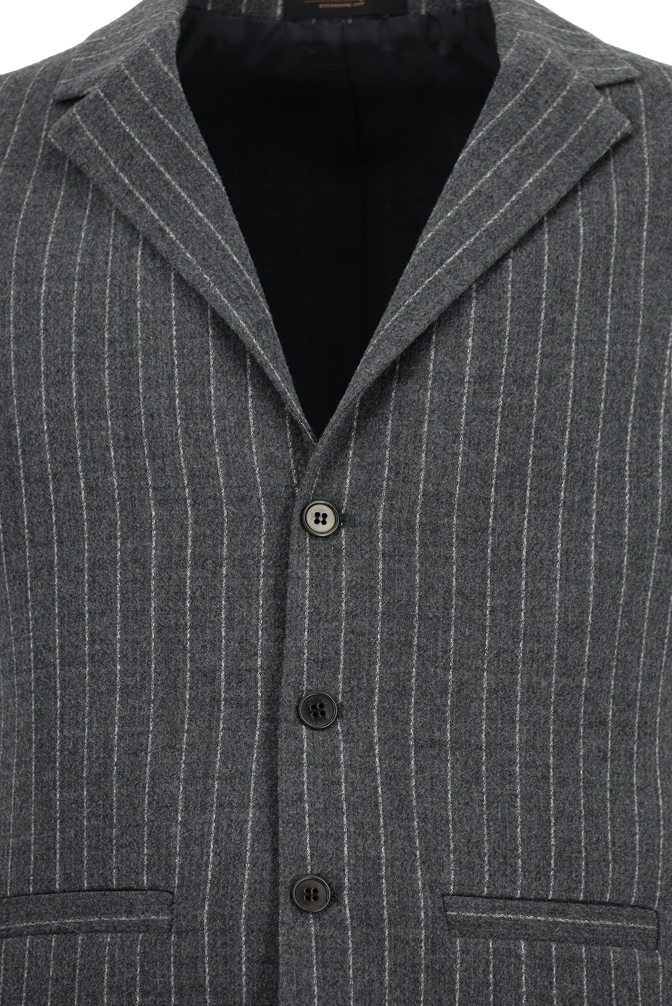 Koyu Antrasit Slim Fit Dar Kesim Yünlü Çizgili Kruvaze Klasik Yelek