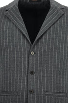 Koyu Antrasit Slim Fit Dar Kesim Yünlü Çizgili Kruvaze Klasik Yelek