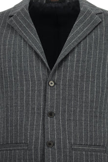 Koyu Antrasit Slim Fit Dar Kesim Yünlü Çizgili Kruvaze Klasik Yelek