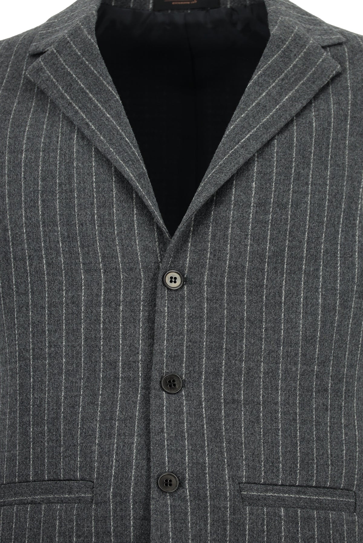 Koyu Antrasit Slim Fit Dar Kesim Yünlü Çizgili Kruvaze Klasik Yelek