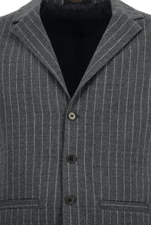 Koyu Antrasit Slim Fit Dar Kesim Yünlü Çizgili Kruvaze Klasik Yelek