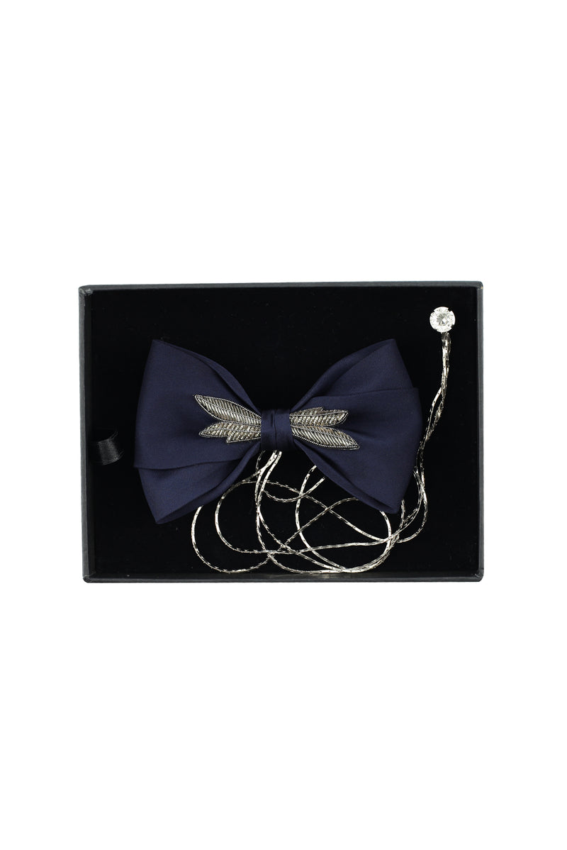 Mavi İtalyan Zincirli İpek Papyon