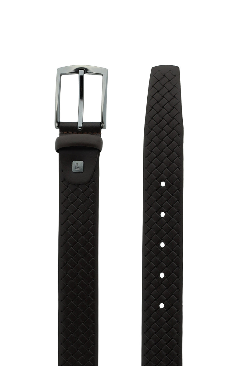 Koyu Kahve Desenli Spor Deri Kemer