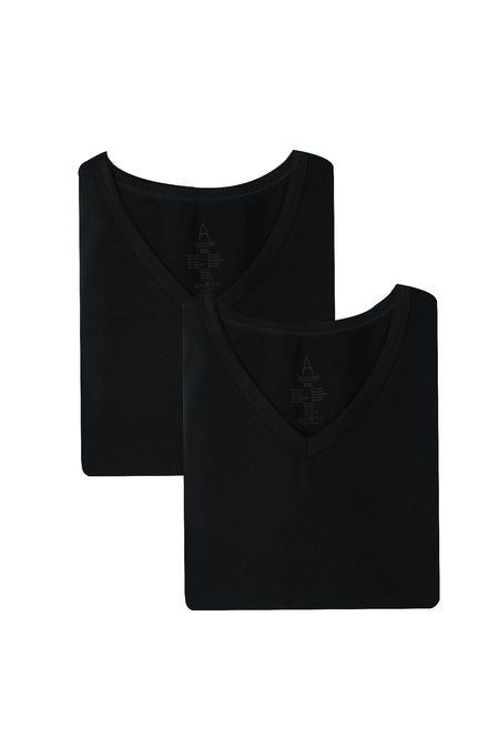 Siyah 2'li V Yaka Pamuklu Atlet Seti