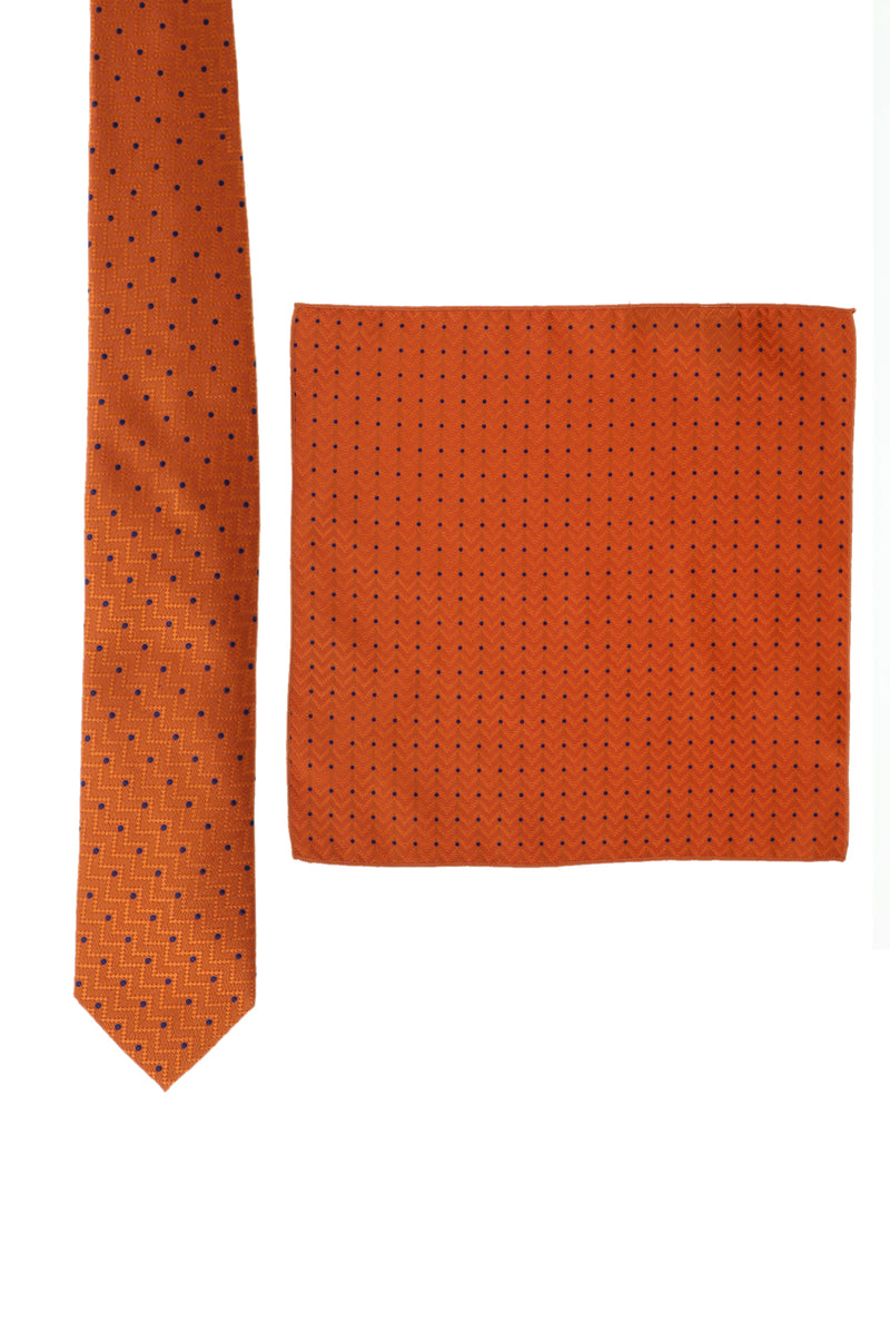Orta Turuncu 2'li İtalyan Kravat & Mendil Seti