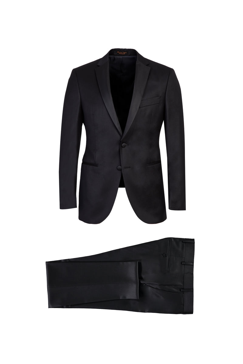 Siyah Slim Fit Dar Kesim Mono Yaka Yünlü Smokin & Damatlık