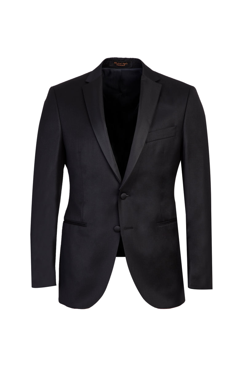 Siyah Slim Fit Dar Kesim Mono Yaka Yünlü Smokin & Damatlık
