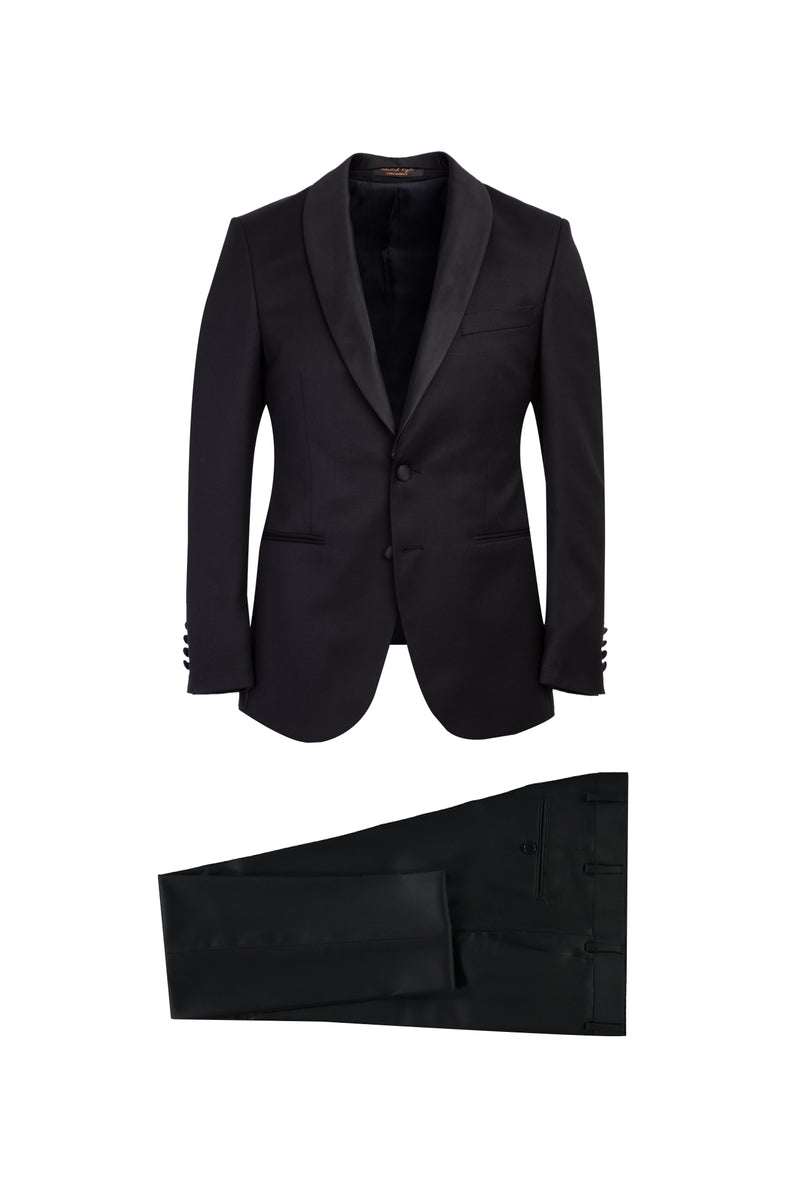 Siyah Slim Fit Dar Kesim Şal Yaka Yünlü Smokin & Damatlık