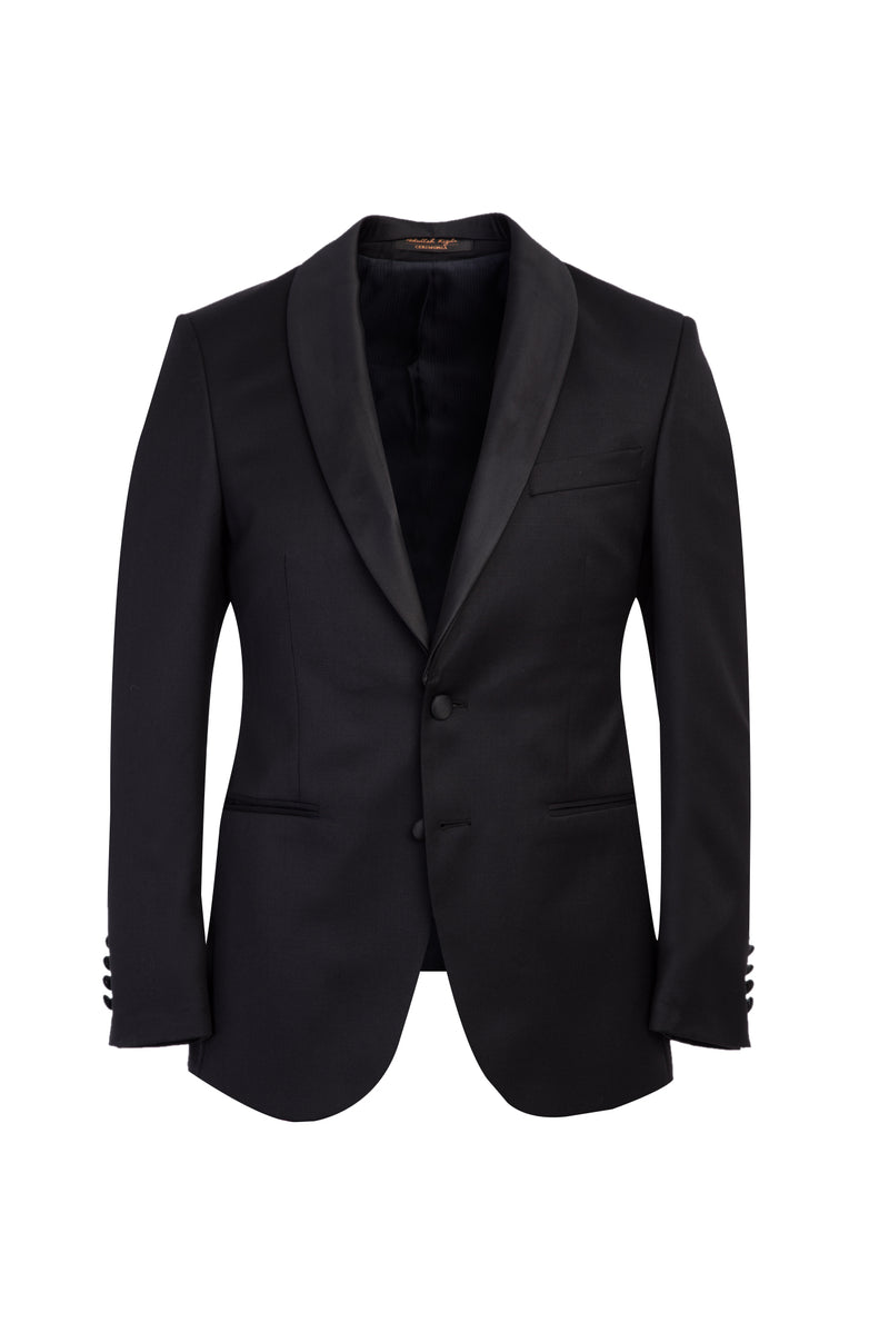 Siyah Slim Fit Dar Kesim Şal Yaka Yünlü Smokin & Damatlık