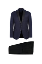 Koyu Lacivert Slim Fit Dar Kesim Mono Yaka Yünlü Smokin & Damatlık