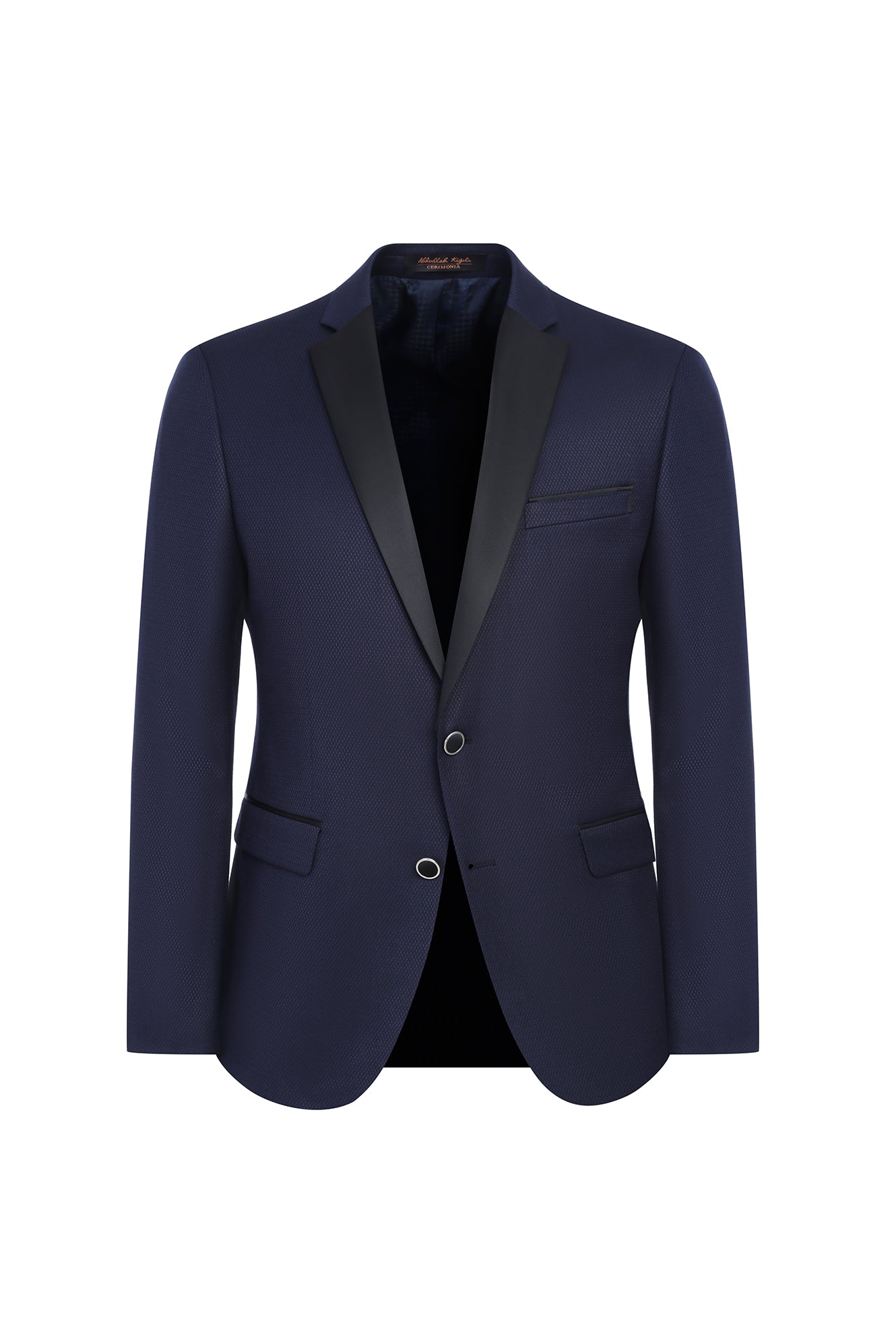 Koyu Lacivert Slim Fit Dar Kesim Mono Yaka Yünlü Smokin & Damatlık