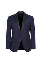 Koyu Lacivert Slim Fit Dar Kesim Mono Yaka Yünlü Smokin & Damatlık