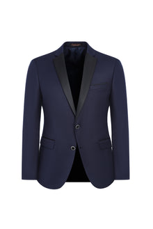 Koyu Lacivert Slim Fit Dar Kesim Mono Yaka Yünlü Smokin & Damatlık