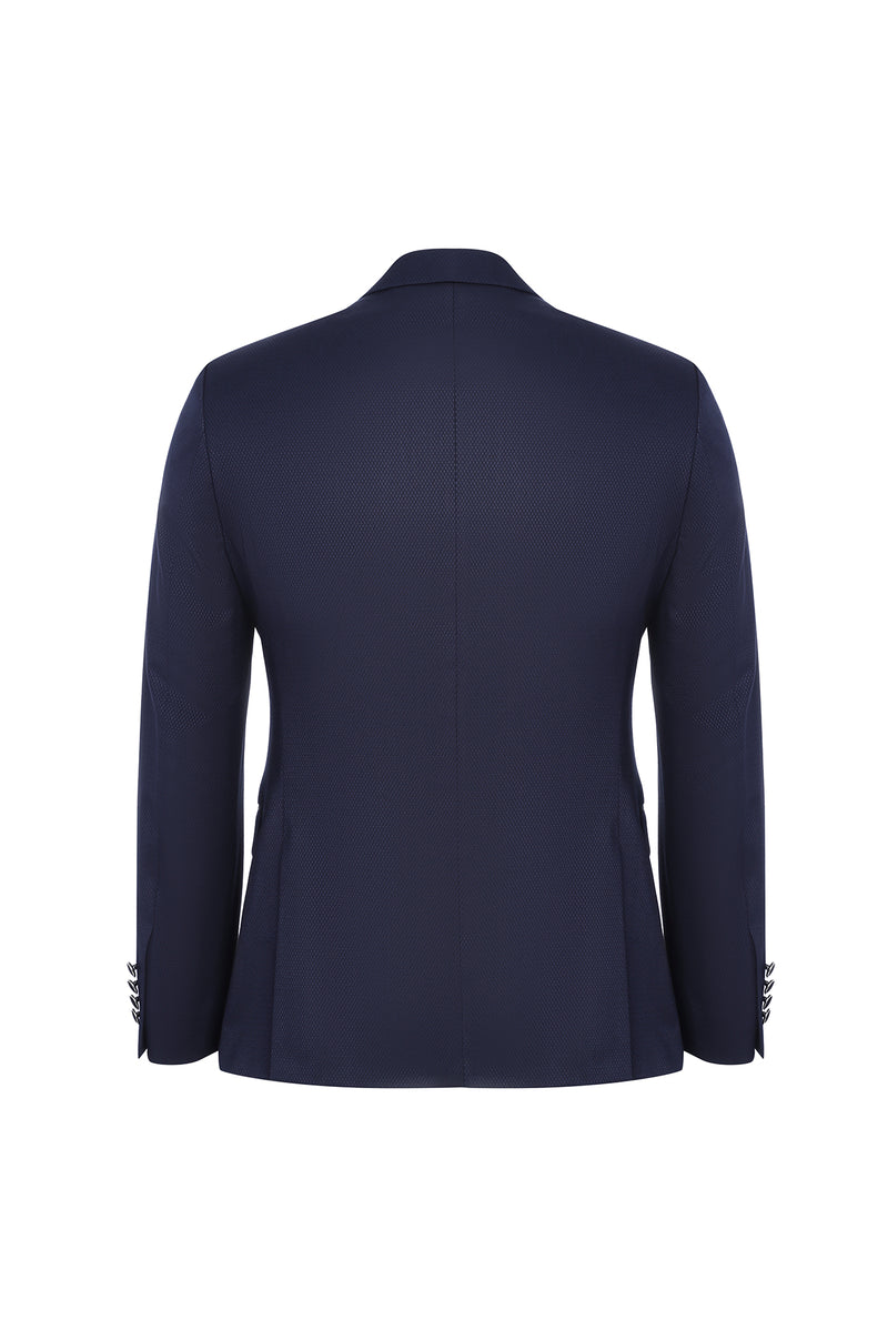 Koyu Lacivert Slim Fit Dar Kesim Mono Yaka Yünlü Smokin / Damatlık