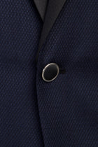 Koyu Lacivert Slim Fit Dar Kesim Mono Yaka Yünlü Smokin & Damatlık