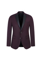 Koyu Bordo Slim Fit Dar Kesim Mono Yaka Yünlü Smokin / Damatlık