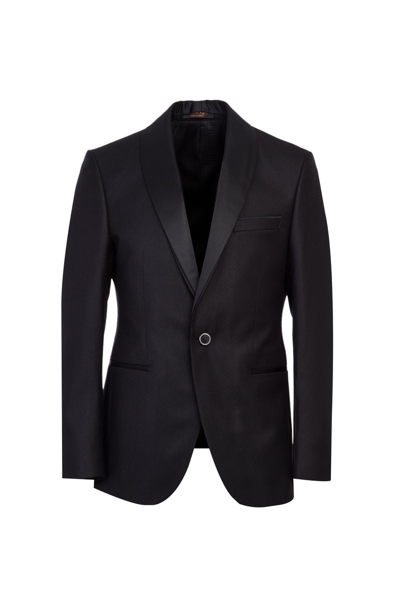 Siyah Slim Fit Dar Kesim Şal Yaka Desenli Smokin & Damatlık