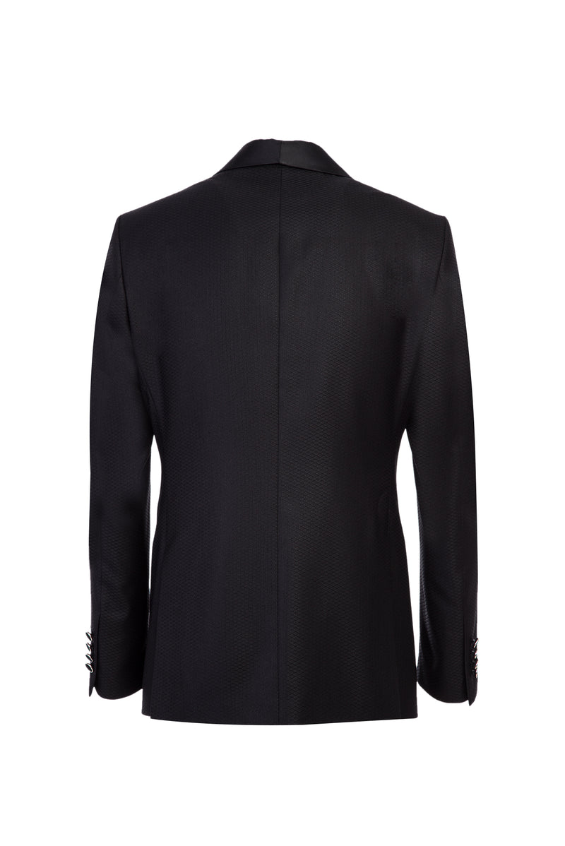 Siyah Slim Fit Dar Kesim Şal Yaka Desenli Smokin & Damatlık